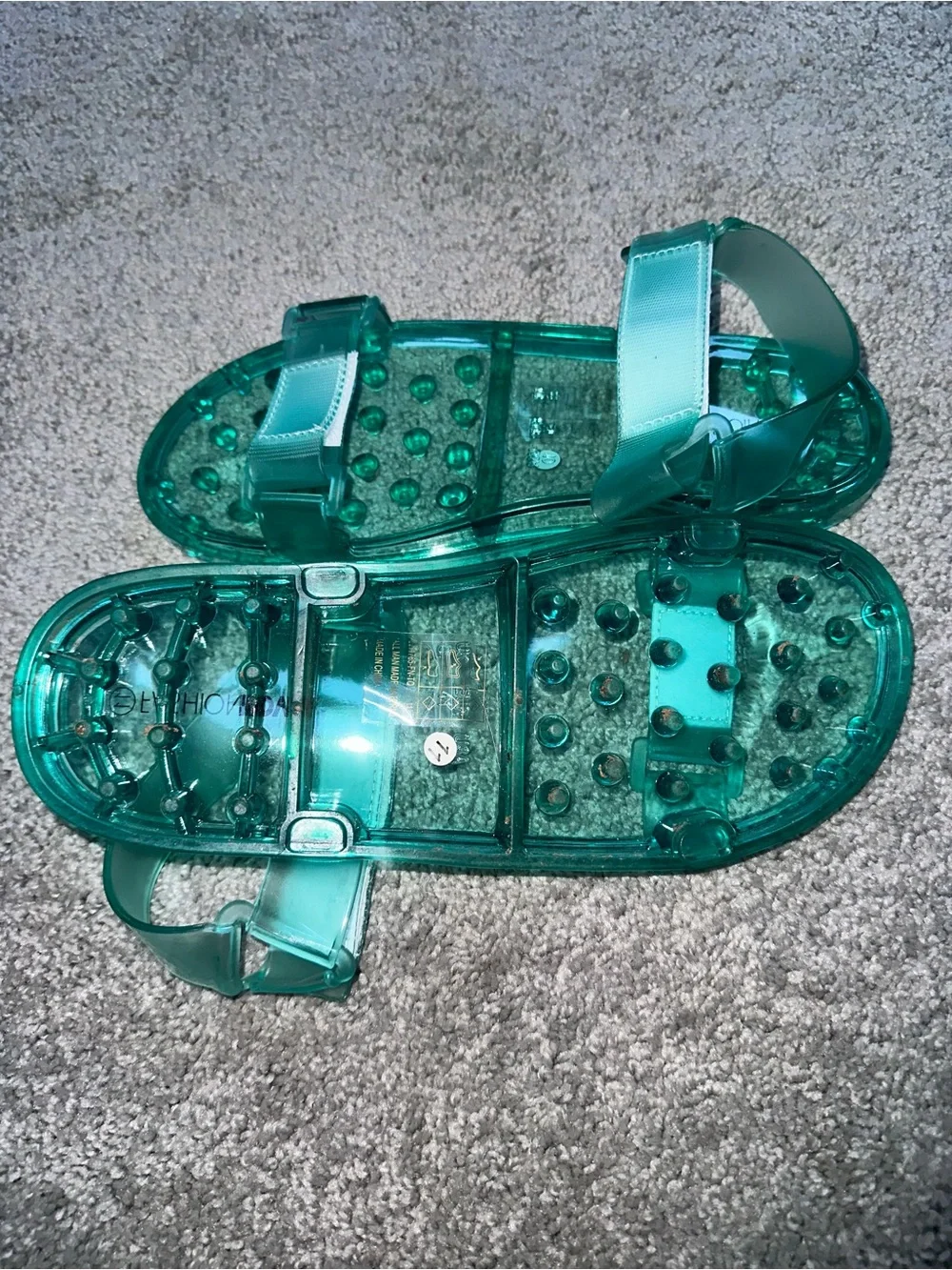 Fashion Nova Aqua Teal Jelly Adjustable Ankle Strap Sandals Size 11